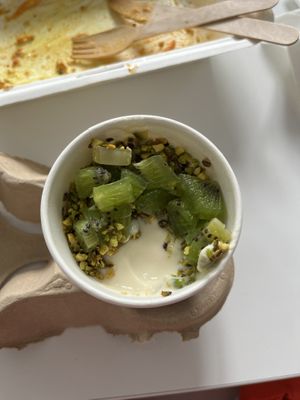 Orange blossom cream with kiwi and pistachios   at La Clairiere in Lille