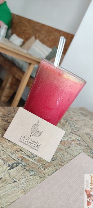 Juice of the day, apple, lemon and beet at La Clairiere in Lille