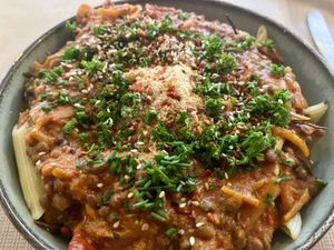 Main : pasta with lentil « bolognese » saucee  at La Clairiere in Lille