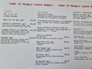menu at Veggie Galore in Nijmegen