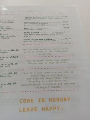 Dessert menu at Veggie Galore in Nijmegen