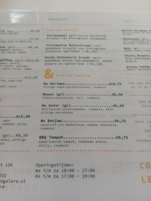 Sandwich menu at Veggie Galore in Nijmegen