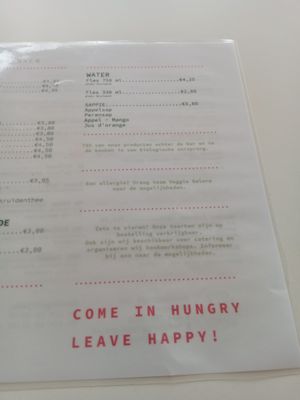 Water and juice menu at Veggie Galore in Nijmegen