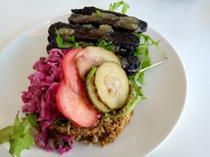 BBQ tempeh open sandwich at Veggie Galore in Nijmegen