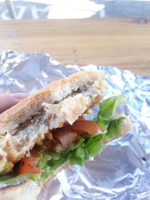 Chickless burger  at TFI Vegan Food Truck in Ipswich