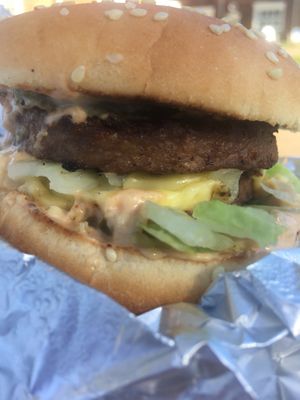 The stack burger at TFI Vegan Food Truck in Ipswich