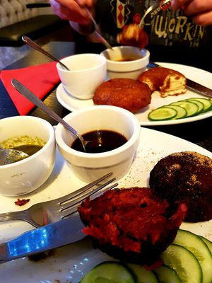 Vegetable cutlets and Madhu Vada, two exceptionally tasty starters! at Chai Station - Vegetarian Indian in Chester