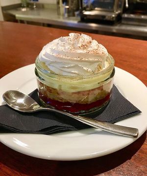 Raspberry & Sherry Trifle at Joro Vegan Eatery in Birkenhead
