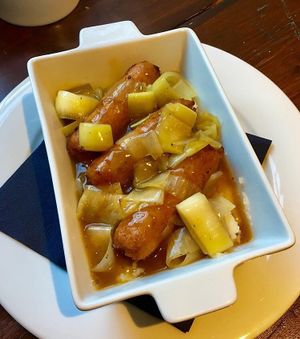 Sausage & Mash with Leek Gravy at Joro Vegan Eatery in Birkenhead