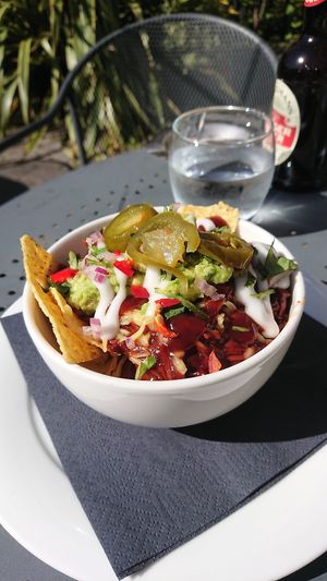 Small portion of bbq jackfruit nachos at Joro Vegan Eatery in Birkenhead