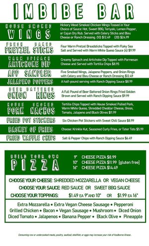 Menu (pizza) at Imbibe Bar in Indianapolis