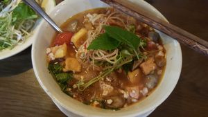 bun rieu (vermicelli in a tomato, tofu and crab soup) at Man Tu Vegan - District 1 in Ho Chi Minh City