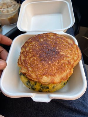 Pancakes vegan breakfast sandwich   at Batter & Crumbs in Philadelphia
