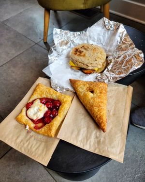 Cherry and Cheese Danish, Bacon and Cheese Turnover, Breakfast Sandwich with Thrilling Foods Bacon at Batter & Crumbs in Philadelphia