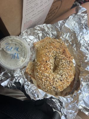 Sourdough bagel with cream cheese   at Batter & Crumbs in Philadelphia