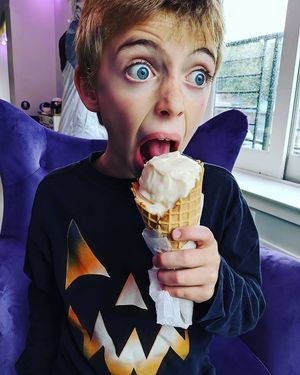 Clint-o-lantern enjoys pumpkin soft serve at Batter & Crumbs in Philadelphia