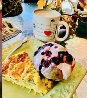 Vegan quiche and blueberry muffin. at Way Cup Cafe in Holland