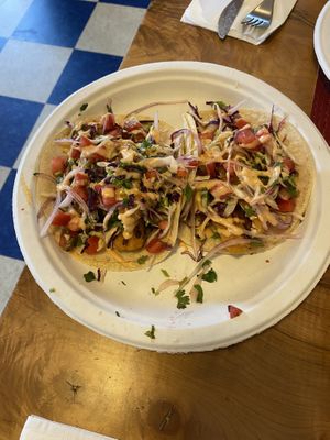 Fish less tacos, they were okay but I wouldn’t recommend  at The Red Dot Kitchen in Wurtsboro