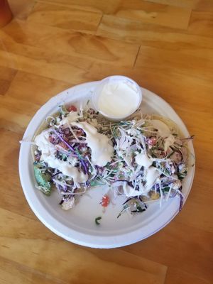 Fish- less tacos with extra sauce. at The Red Dot Kitchen in Wurtsboro