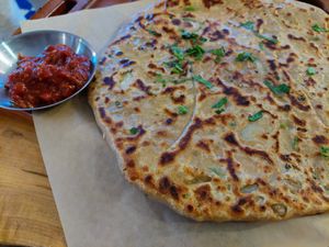 Paratha stuffed with potato at The Red Dot Kitchen in Wurtsboro