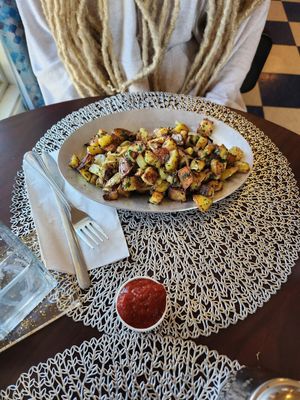 Roasted potatoes with house ketchup. at The Red Dot Kitchen in Wurtsboro