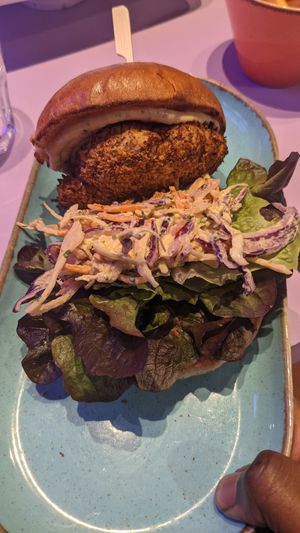 Chickn style burger at DoppleGanger in Cambridge