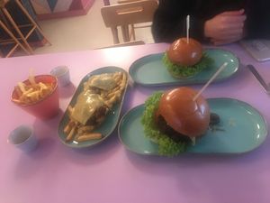 Dopple burgers with loaded fries   at DoppleGanger in Cambridge