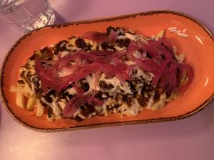 Fries with smoky jackfruit - bomb!   at DoppleGanger in Cambridge