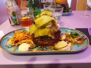 Bunless BBK burger at DoppleGanger in Cambridge