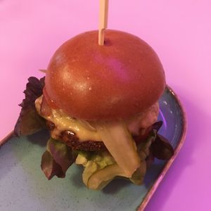 LOL Burger. 7 slices of “bacon”. It’s great! at DoppleGanger in Cambridge