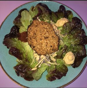 Breaded vegan chickn with coleslaw & sauces (Bun-less chirpy) at DoppleGanger in Cambridge