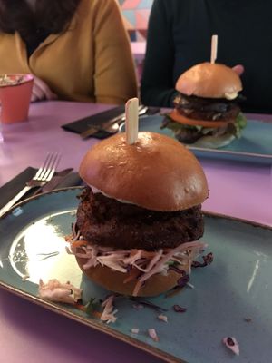 Korean-style burger 💚 at DoppleGanger in Cambridge