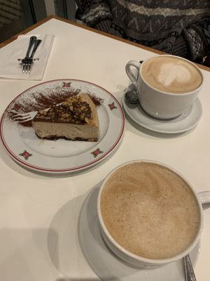 Peanut butter cheesecake and oat milk lattes! at  Cafe Landwer in Vaughan