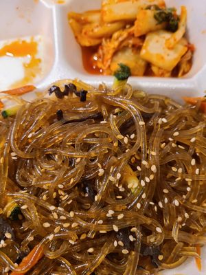 Japchae sweet potato noodles at Seoul USA Korean Restaurant in Salina