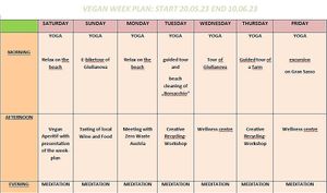 Our vegan week plan! 
#veganfood
#meditation
#yoga
#wellness
#theholidaythatIwant

The programme may be subject to change.
 at Zenit Spa Hotel in Giulianova