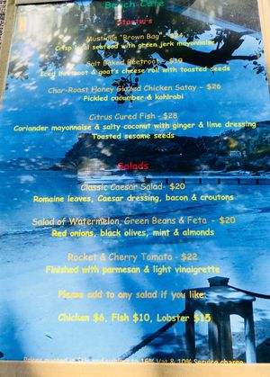 Starters menu  at Cotton House Beach Cafe in Mustique