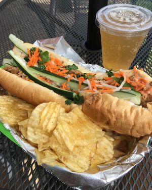 Award-winning Bahn Mi with vegan "pork". Loved it. at Old Abe & Co. in Rochester