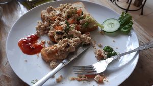 Scrambled tofu sorry had to try first at Vegan Bali in Kuta
