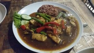 Tofu and rice dish at Vegan Bali in Kuta