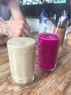 Banana and Dragon Fruit Juice!  at Vegan Bali in Kuta