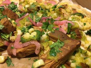 Voodoo child pizza close-up at Hearth Artisan Pizza in Anchorage