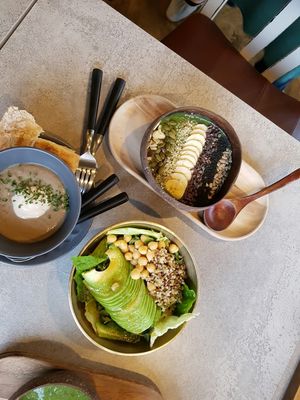 detox smothie & vegan soup & salad at Cafe Jeju 901 in Jeju