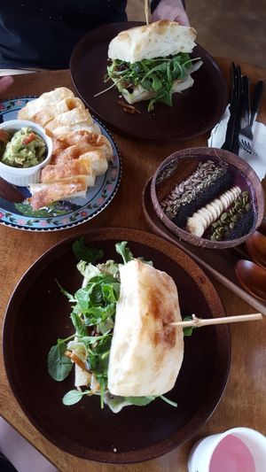 Mushroom sandwiches. Ciabatta and guac.  Smoothie bowl. at Cafe Jeju 901 in Jeju