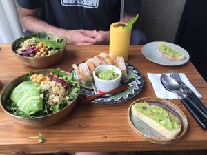 the avocado grain bowl, guacamole, and ciabatta :) at Cafe Jeju 901 in Jeju