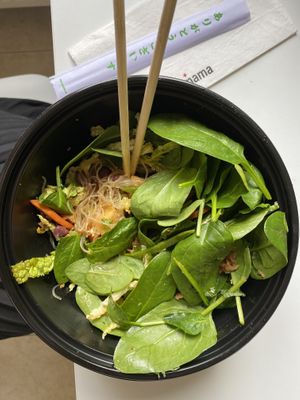 vegan salad with glass noodles, spinach, carrot, beans, tofu  at Wagamama in Bratislava