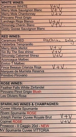 Vegan wine choices - beers to follow soon at The Top Lock in Chorley