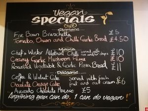 Vegan changing specials board at The Top Lock in Chorley
