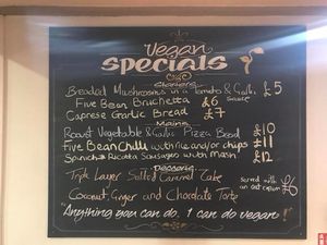 This weeks vegan specials board 27/11/12 at The Top Lock in Chorley