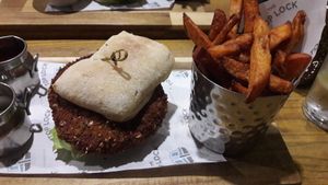 Bad boy burger & sweet potato fries at The Top Lock in Chorley
