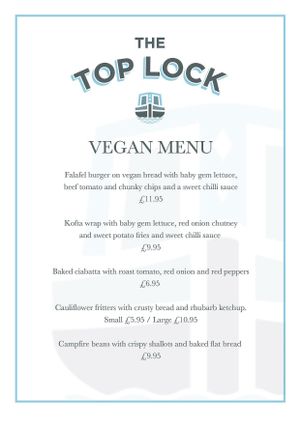 Vegan menu  at The Top Lock in Chorley